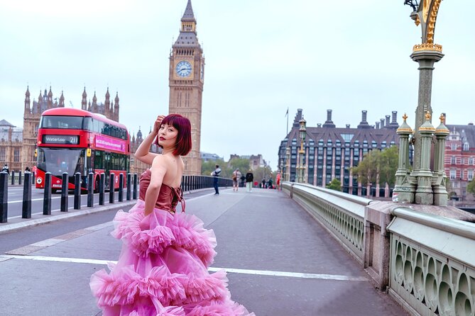 Luxury Pinky Dress Photoshoot in London Photographer - A pink gown with London as the backdrop